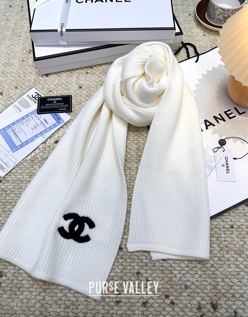 Chanel Cashmere Wool Long Scarf 30x175cm White 2025 CH091004 (XMN-250910005)