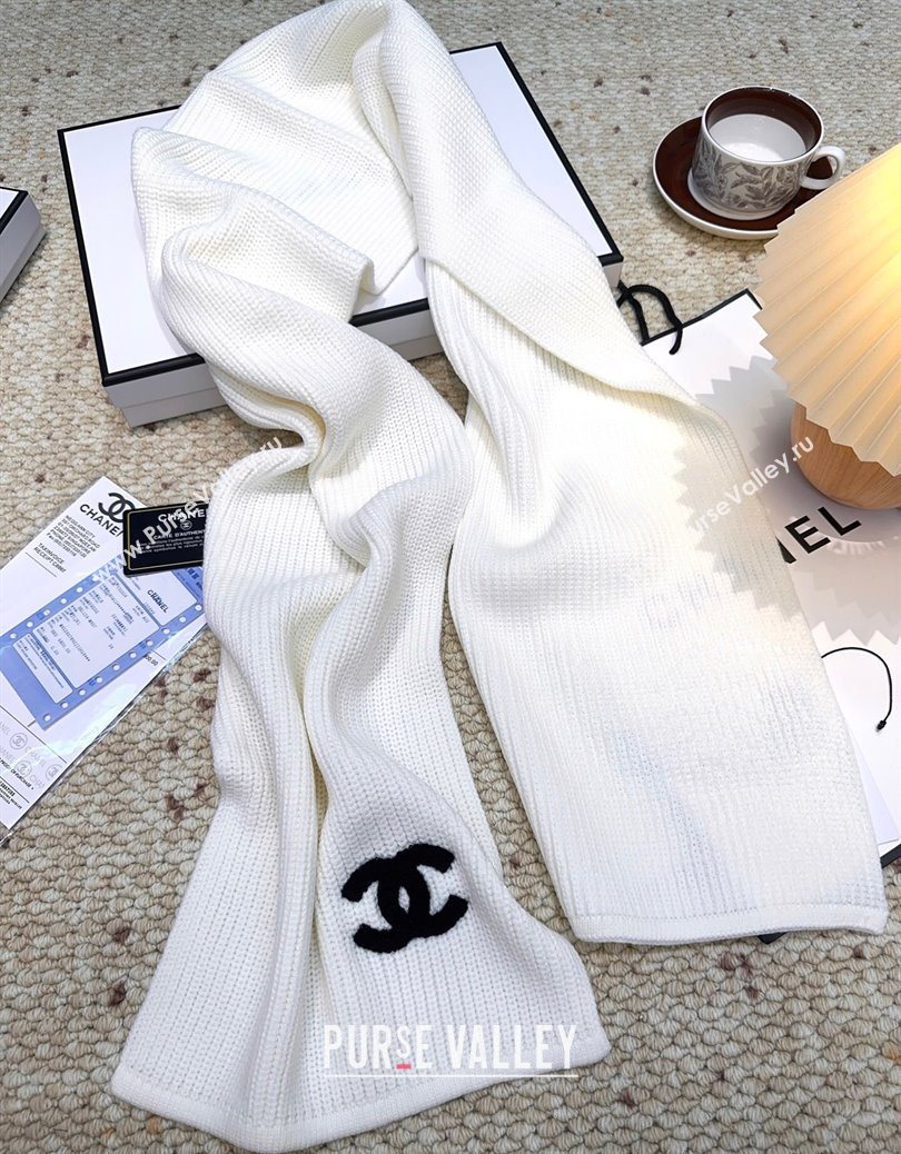 Chanel Cashmere Wool Long Scarf 30x175cm White 2025 CH091004 (XMN-250910005)