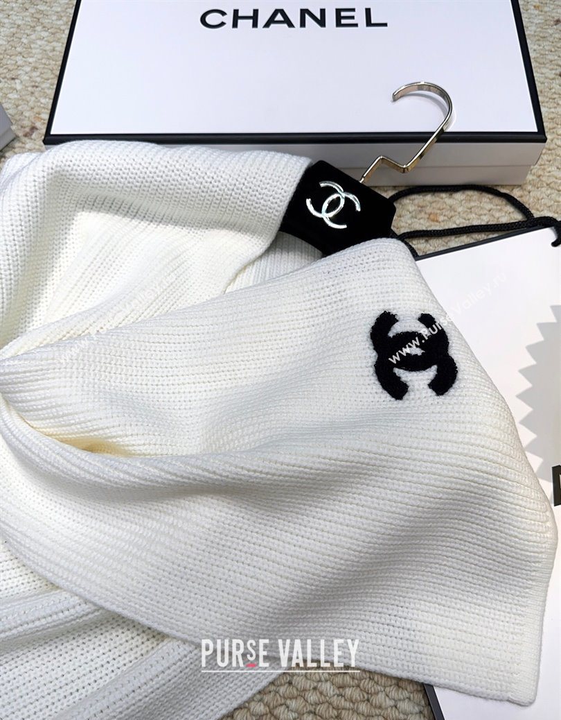 Chanel Cashmere Wool Long Scarf 30x175cm White 2025 CH091004 (XMN-250910005)