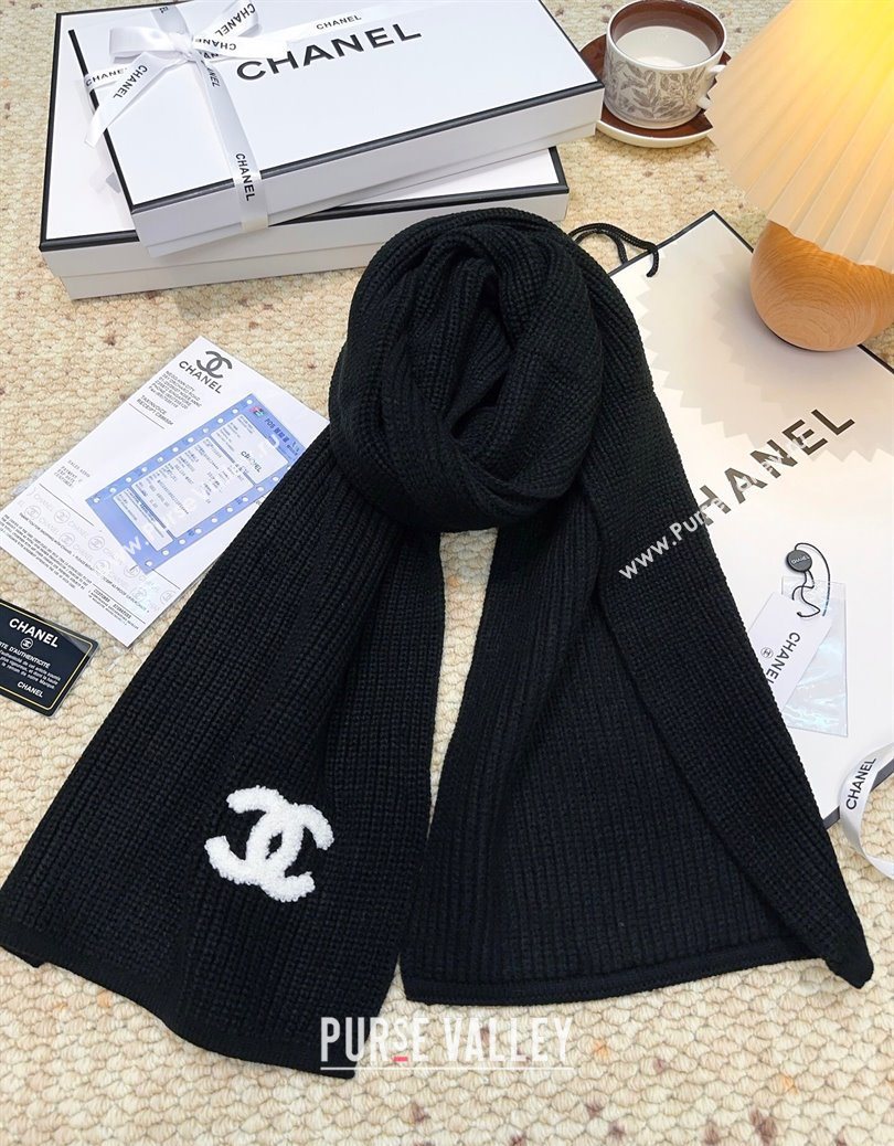 Chanel Cashmere Wool Long Scarf 30x175cm Black 2025 CH091004 (XMN-250910006)