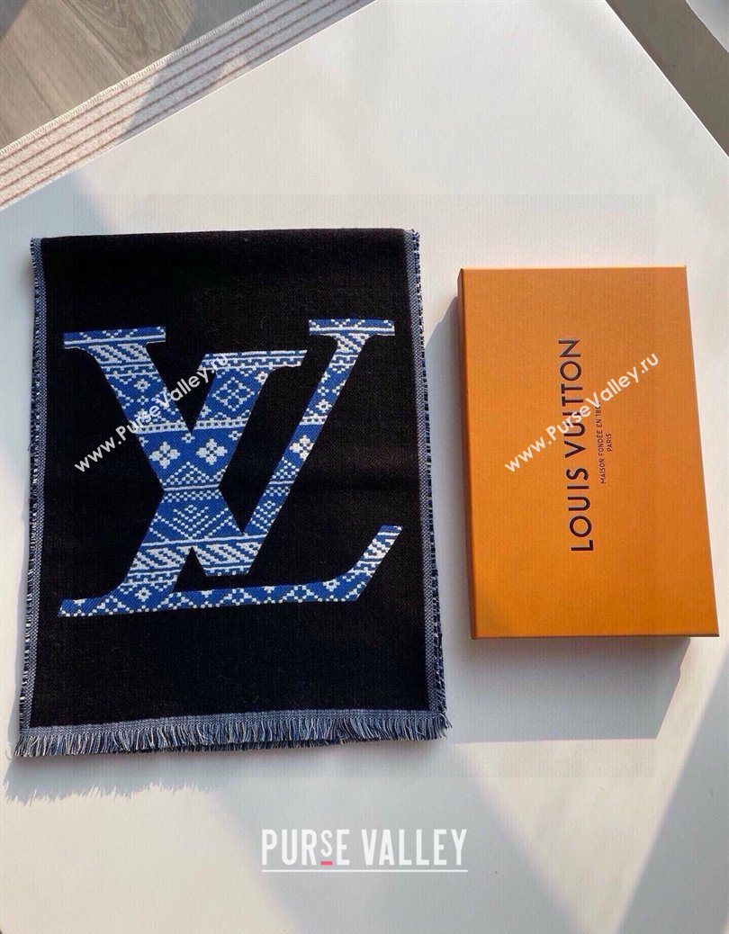 Louis Vuitton MNG Two Wool Scarf 33x200cm Blue 2025 LV091001 (XMN-250910001)