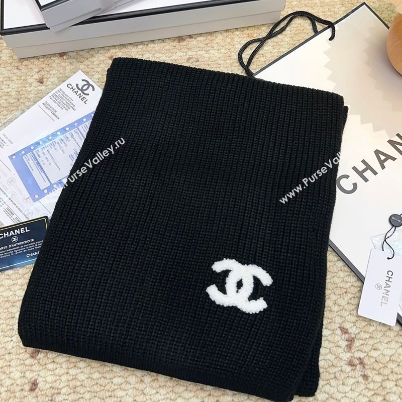 Chanel Cashmere Wool Long Scarf 30x175cm Black 2025 CH091004 (XMN-250910006)