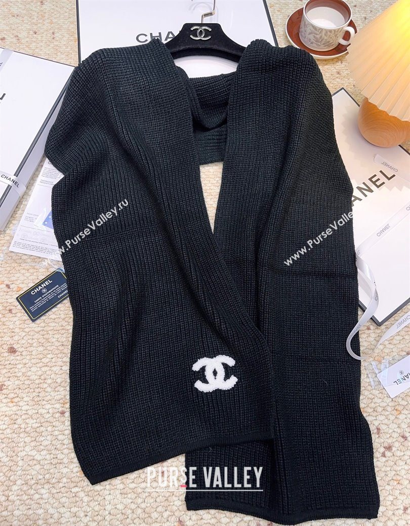 Chanel Cashmere Wool Long Scarf 30x175cm Black 2025 CH091004 (XMN-250910006)
