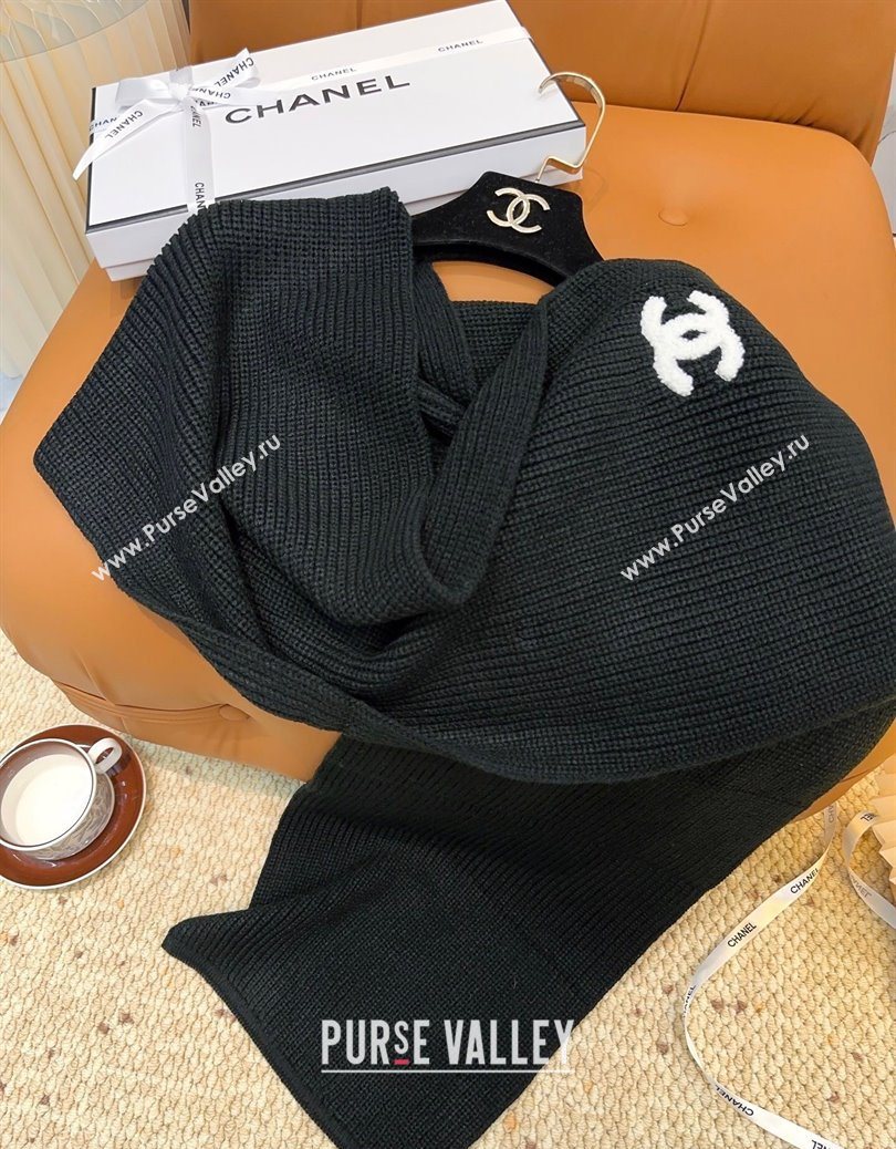 Chanel Cashmere Wool Long Scarf 30x175cm Black 2025 CH091004 (XMN-250910006)