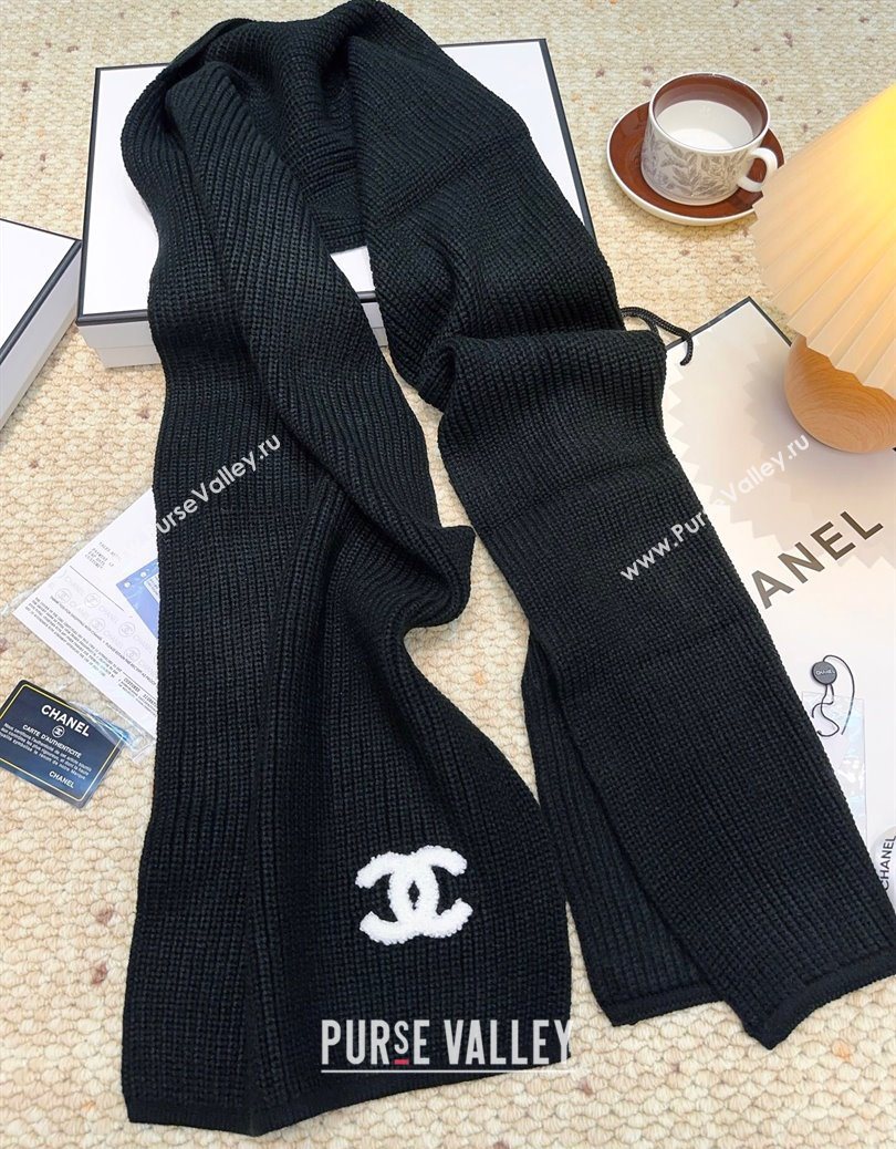 Chanel Cashmere Wool Long Scarf 30x175cm Black 2025 CH091004 (XMN-250910006)