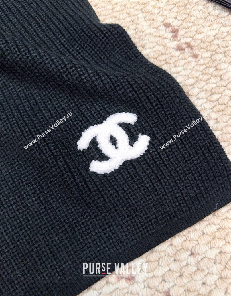 Chanel Cashmere Wool Long Scarf 30x175cm Black 2025 CH091004 (XMN-250910006)