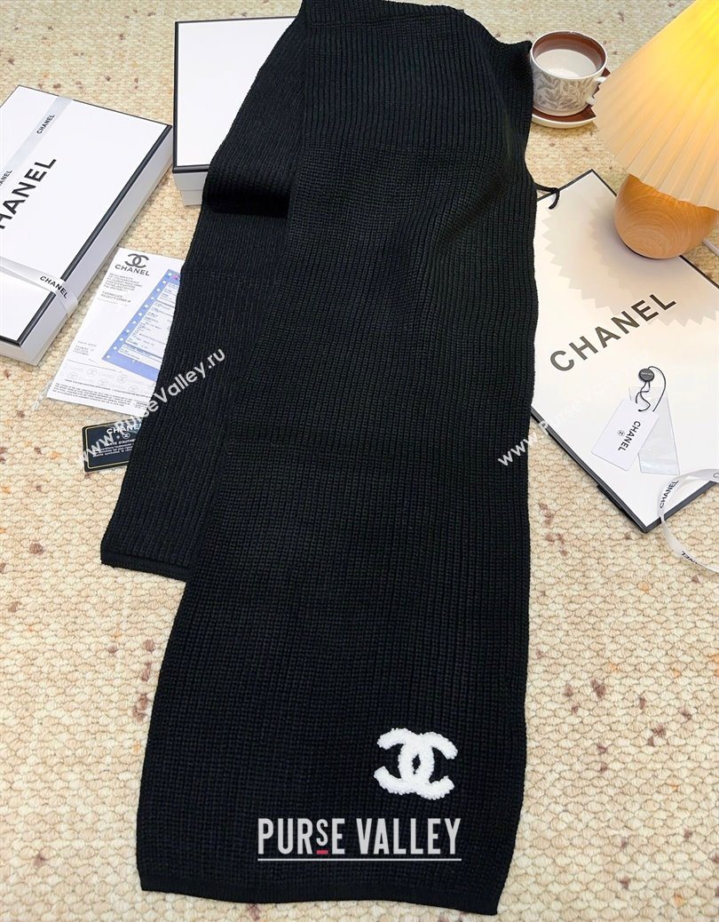Chanel Cashmere Wool Long Scarf 30x175cm Black 2025 CH091004 (XMN-250910006)