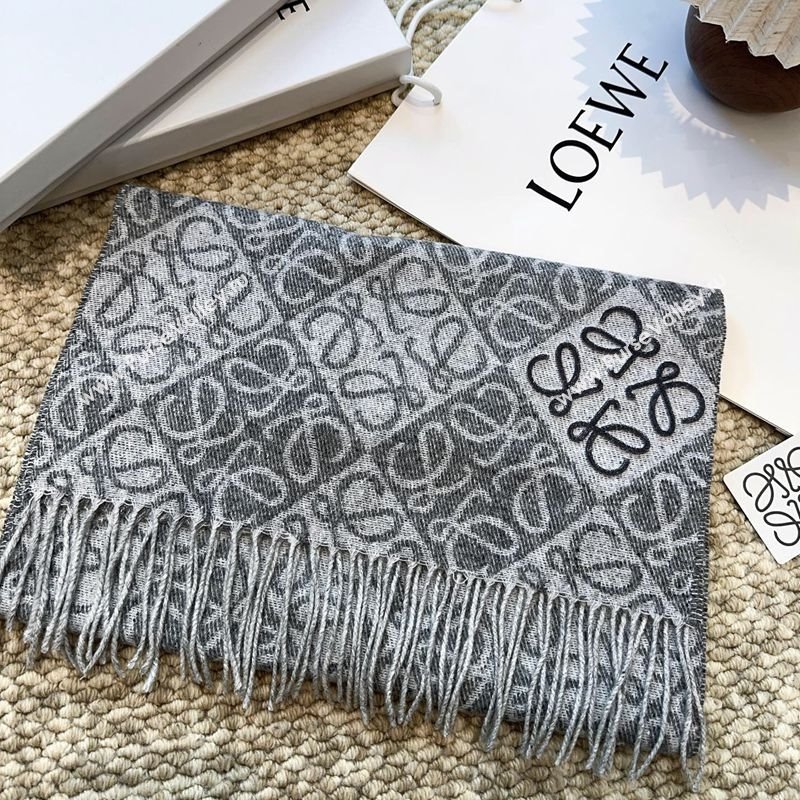 Loewe Cashmere Wool Long Scarf Grey 2025 LW091020 (XMN-250910060)