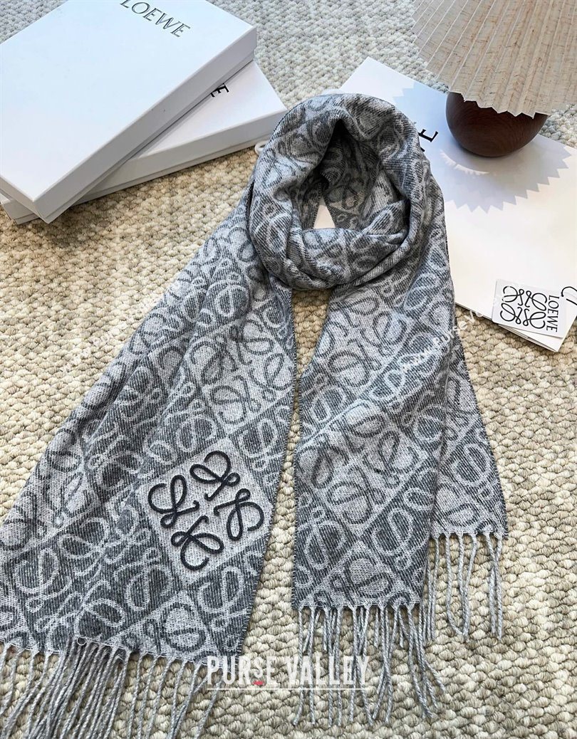 Loewe Cashmere Wool Long Scarf Grey 2025 LW091020 (XMN-250910060)