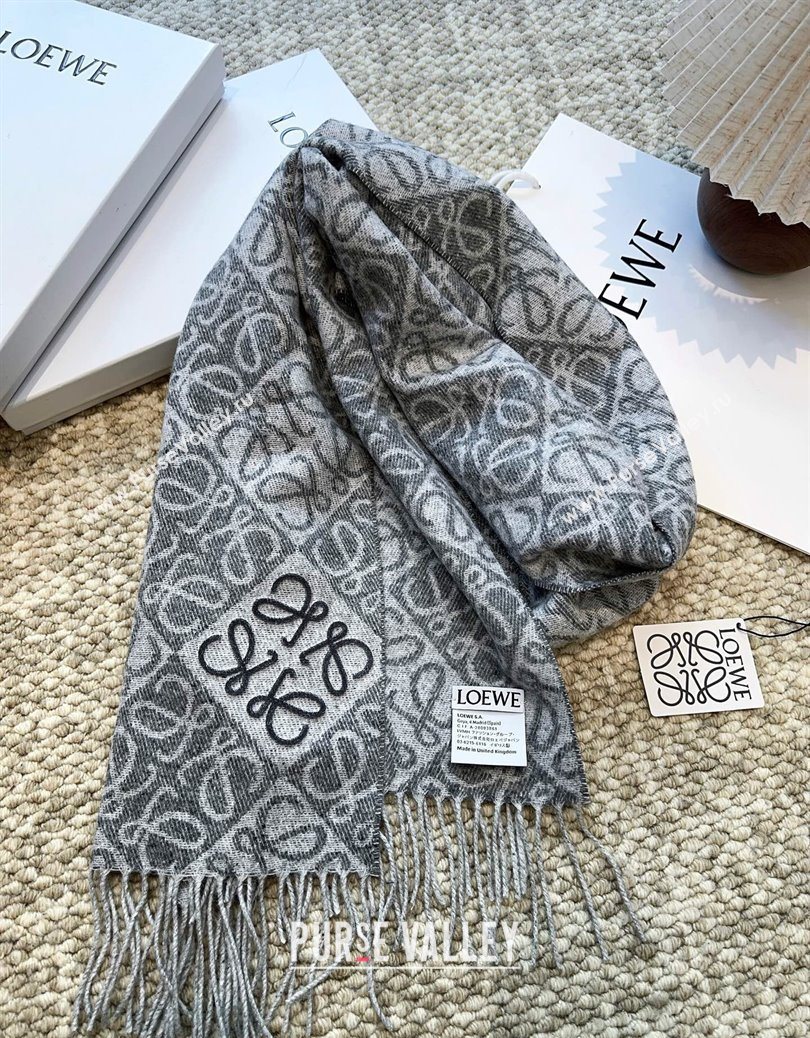 Loewe Cashmere Wool Long Scarf Grey 2025 LW091020 (XMN-250910060)