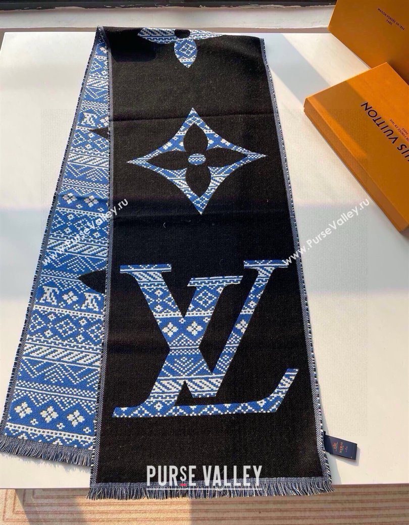 Louis Vuitton MNG Two Wool Scarf 33x200cm Blue 2025 LV091001 (XMN-250910001)