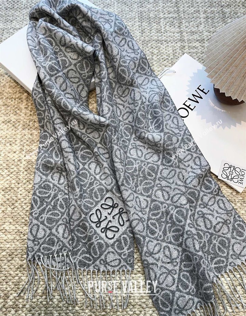 Loewe Cashmere Wool Long Scarf Grey 2025 LW091020 (XMN-250910060)