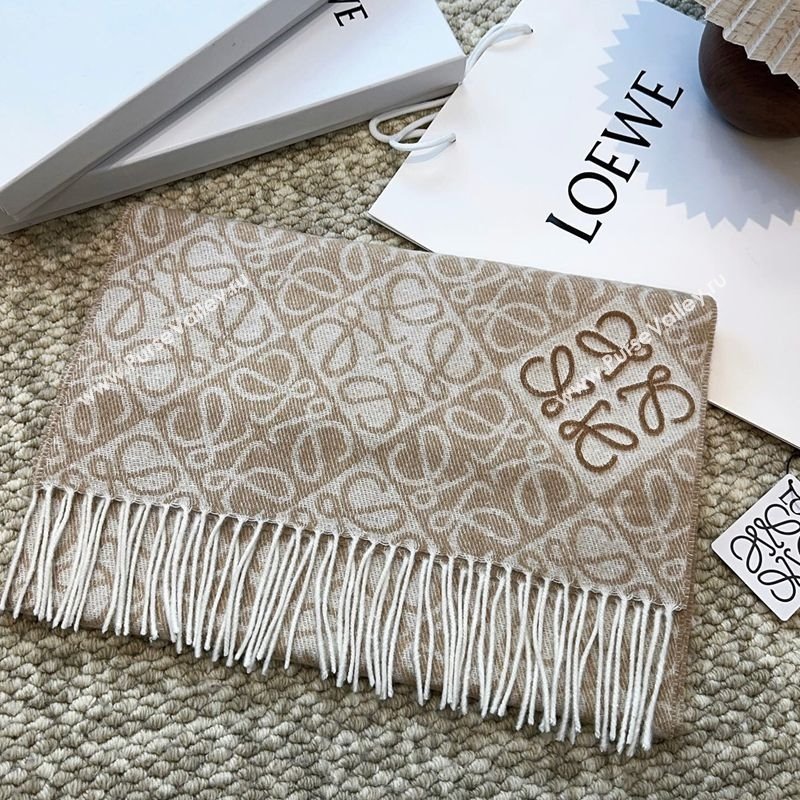 Loewe Cashmere Wool Long Scarf Beige 2025 LW091020 (XMN-250910061)