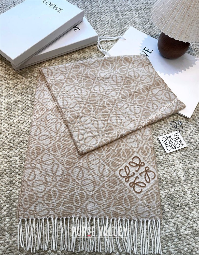 Loewe Cashmere Wool Long Scarf Beige 2025 LW091020 (XMN-250910061)