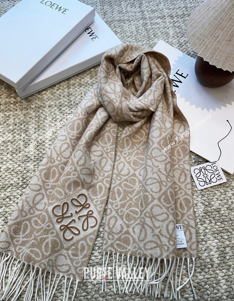 Loewe Cashmere Wool Long Scarf Beige 2025 LW091020 (XMN-250910061)