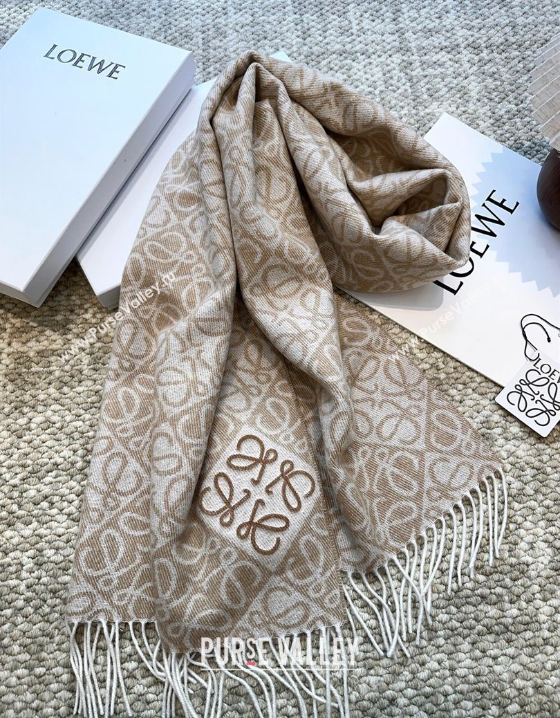 Loewe Cashmere Wool Long Scarf Beige 2025 LW091020 (XMN-250910061)