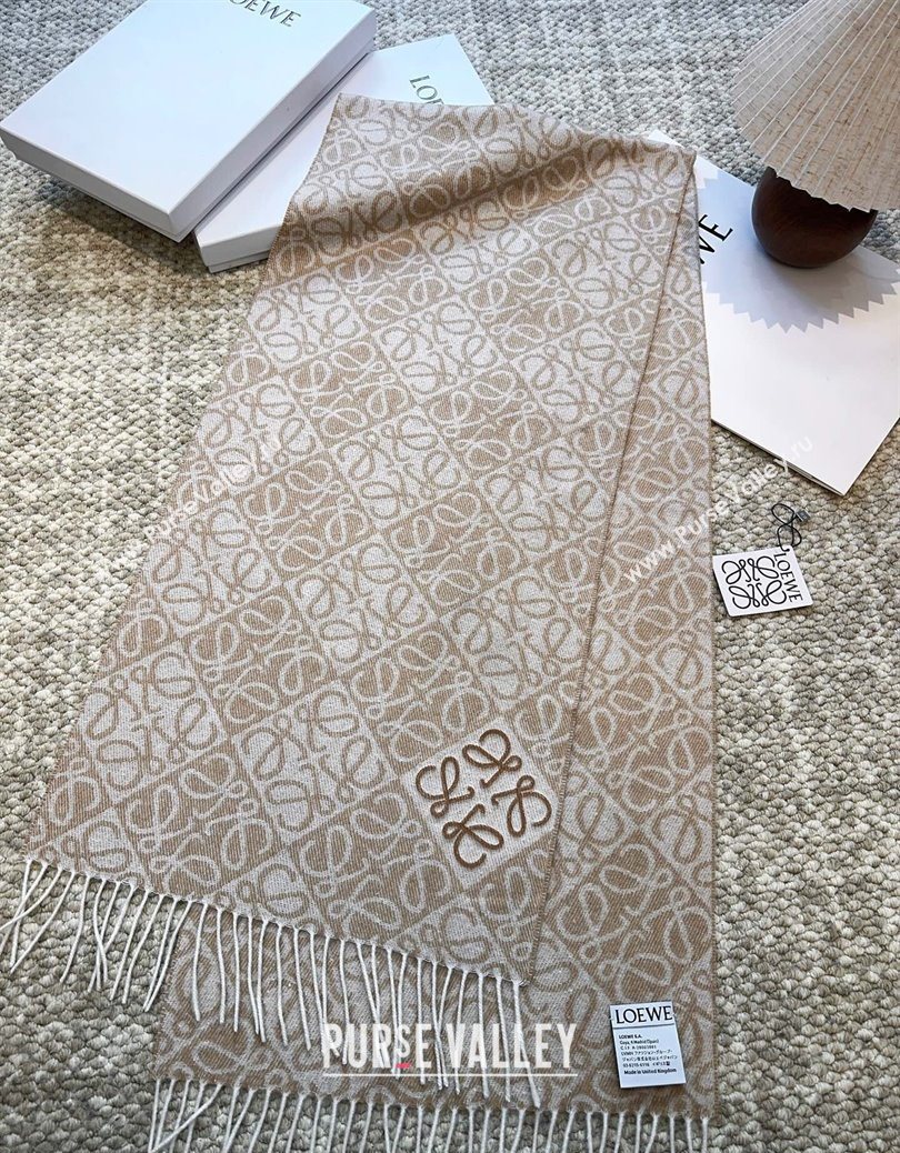 Loewe Cashmere Wool Long Scarf Beige 2025 LW091020 (XMN-250910061)