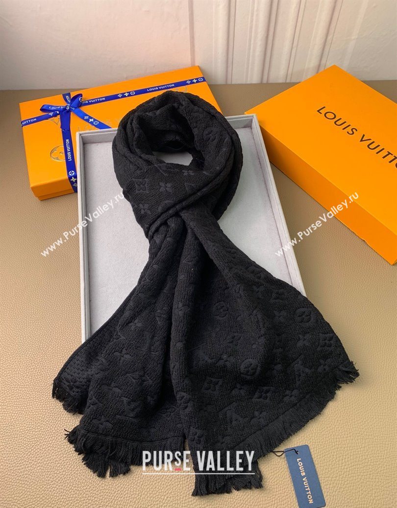 Louis Vuitton Monogram Classic Wool Long Scarf 40x185cm Black 2025 LV091011 (XMN-250910031)