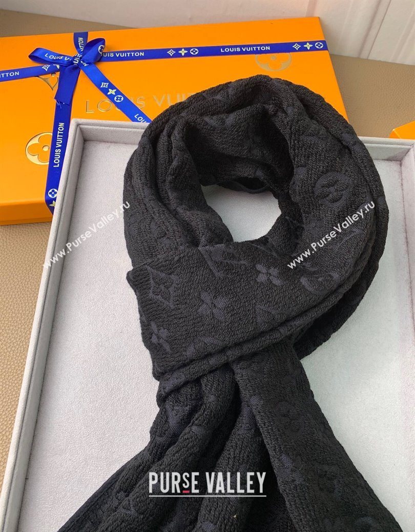 Louis Vuitton Monogram Classic Wool Long Scarf 40x185cm Black 2025 LV091011 (XMN-250910031)