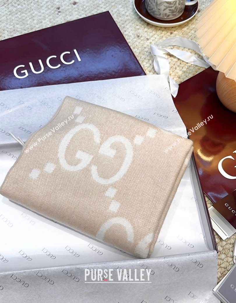 Gucci Cashmere Long Scarf 45x200cm Beige/White 2025 GG091007 (XMN-250910012)