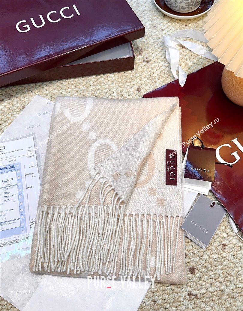 Gucci Cashmere Long Scarf 45x200cm Beige/White 2025 GG091007 (XMN-250910012)