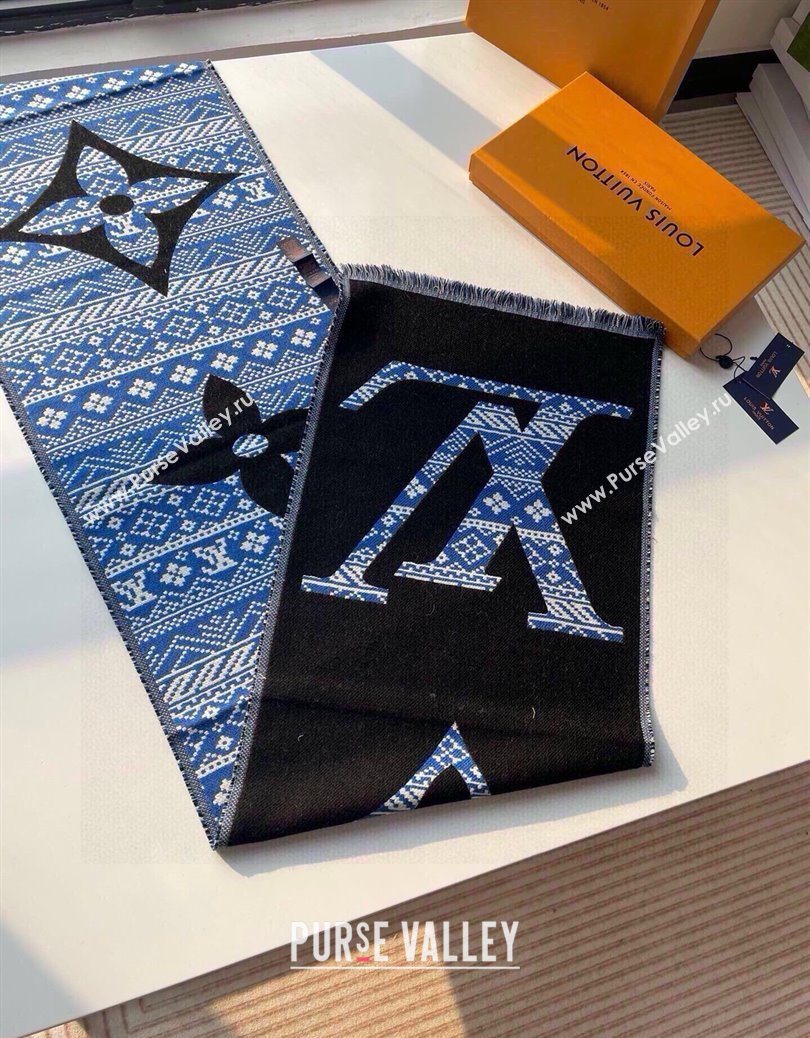 Louis Vuitton MNG Two Wool Scarf 33x200cm Blue 2025 LV091001 (XMN-250910001)