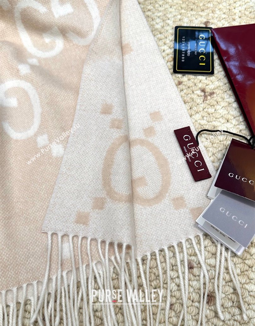 Gucci Cashmere Long Scarf 45x200cm Beige/White 2025 GG091007 (XMN-250910012)