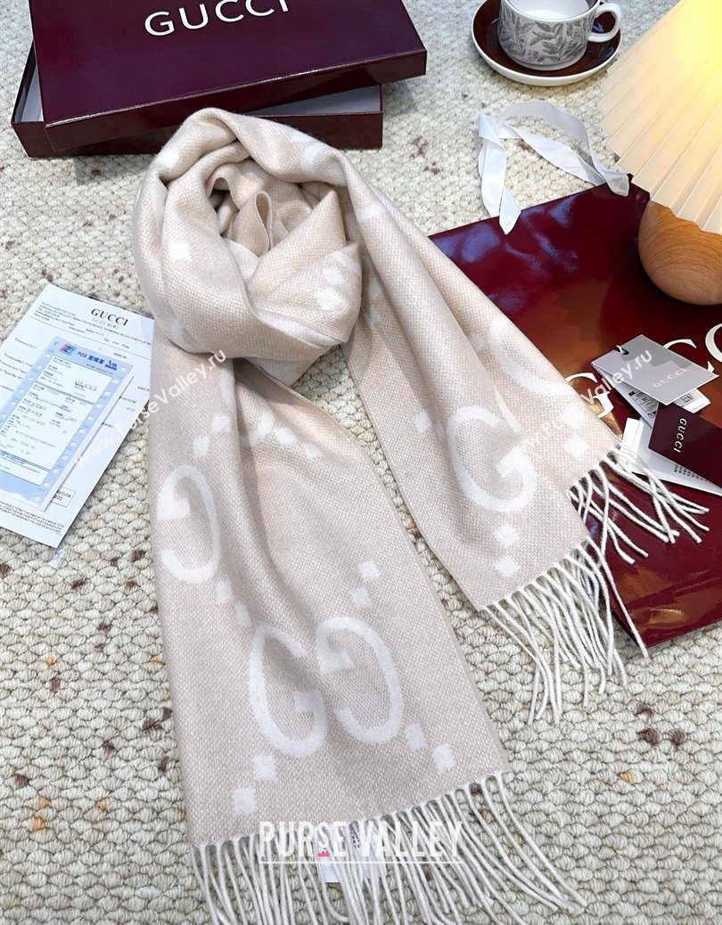 Gucci Cashmere Long Scarf 45x200cm Beige/White 2025 GG091007 (XMN-250910012)