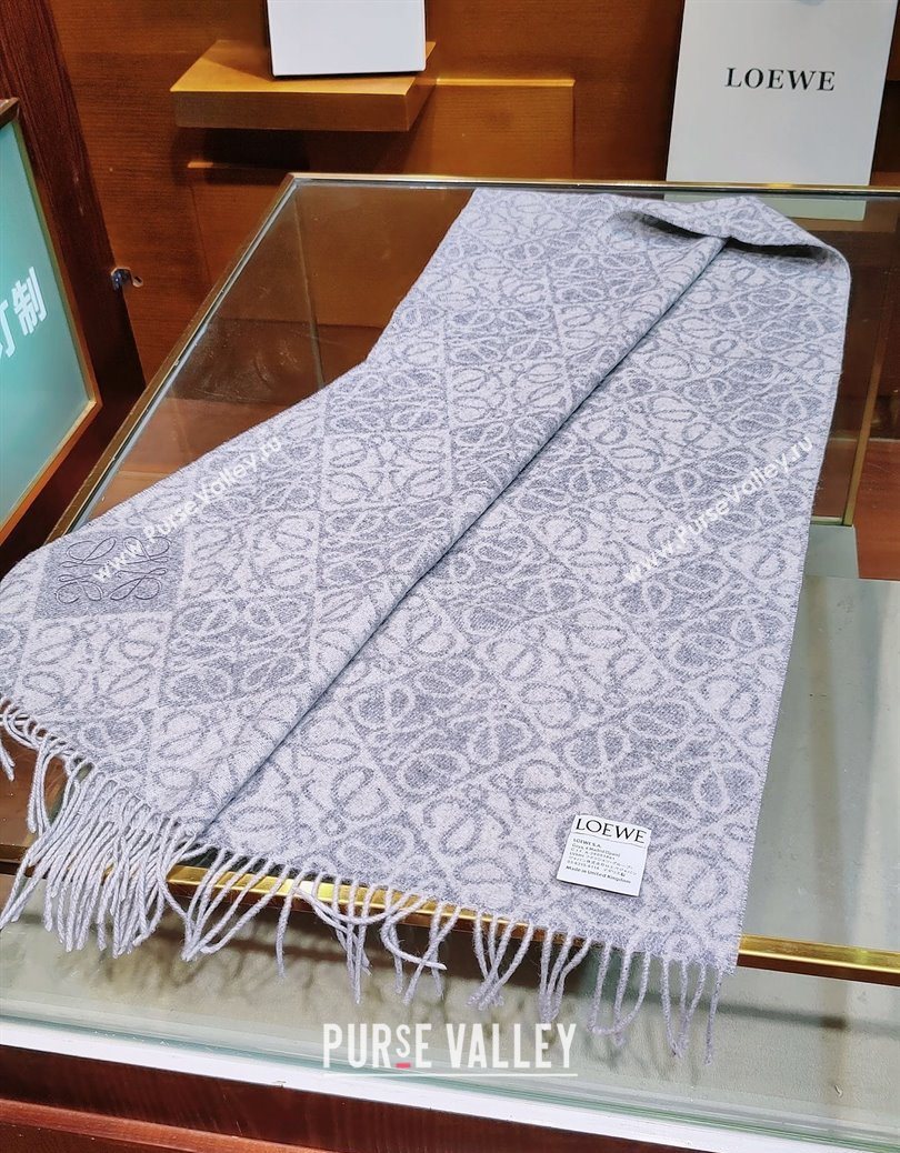 Loewe Anagram Cashmere Wool Long Scarf Blue 2025 LW091021 (XMN-250910063)