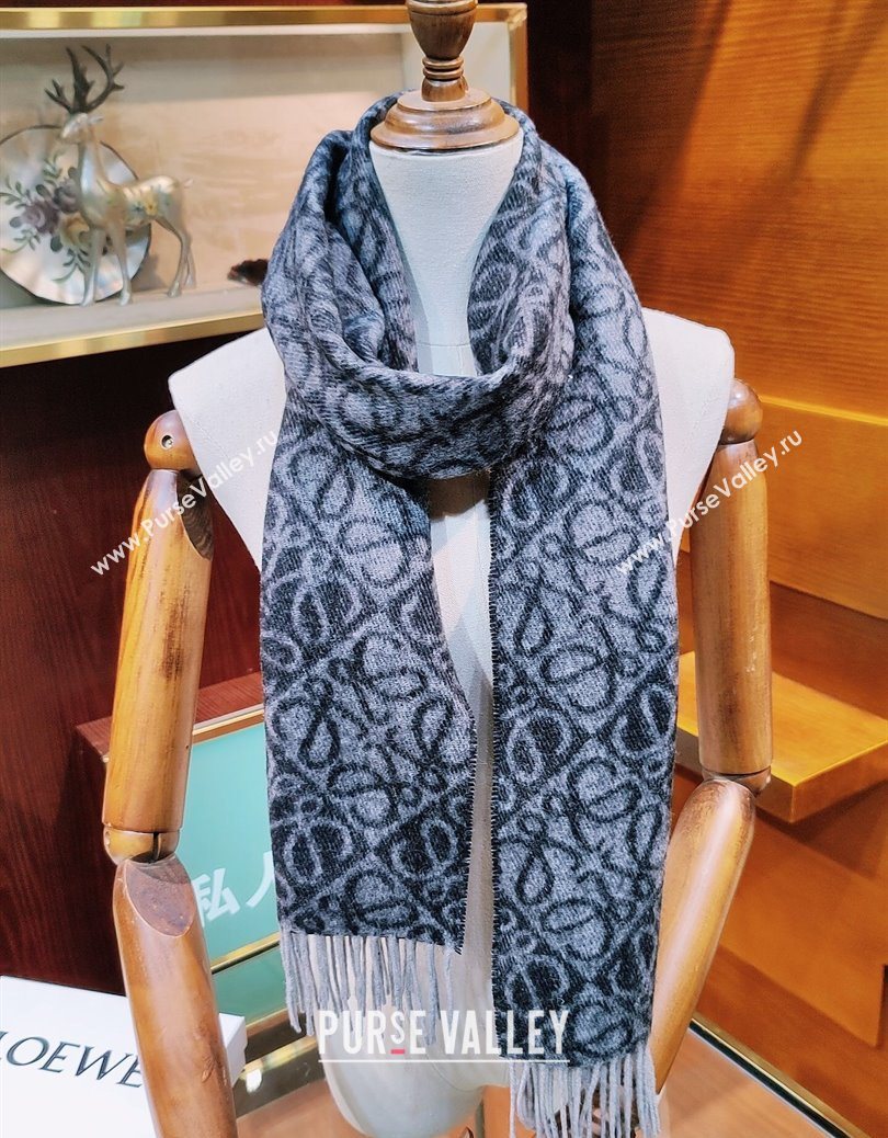 Loewe Anagram Cashmere Wool Long Scarf Black 2025 LW091021 (XMN-250910064)