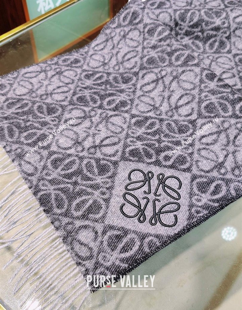 Loewe Anagram Cashmere Wool Long Scarf Black 2025 LW091021 (XMN-250910064)
