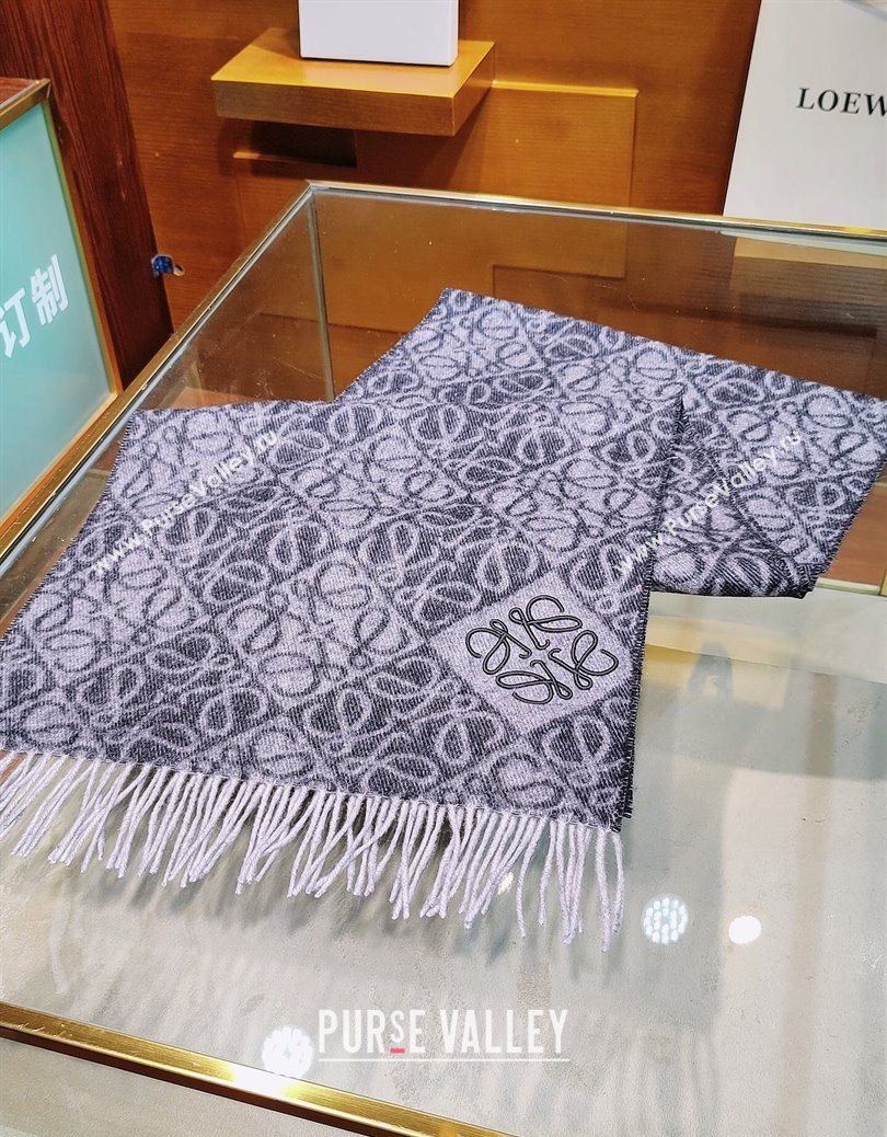 Loewe Anagram Cashmere Wool Long Scarf Black 2025 LW091021 (XMN-250910064)