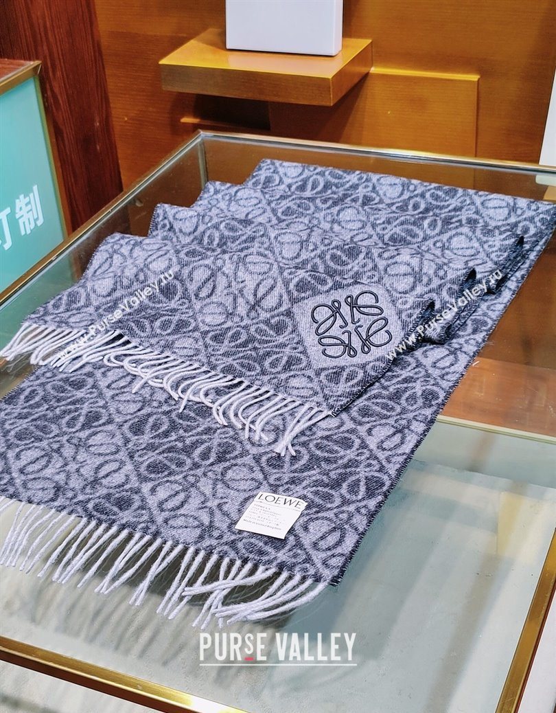 Loewe Anagram Cashmere Wool Long Scarf Black 2025 LW091021 (XMN-250910064)