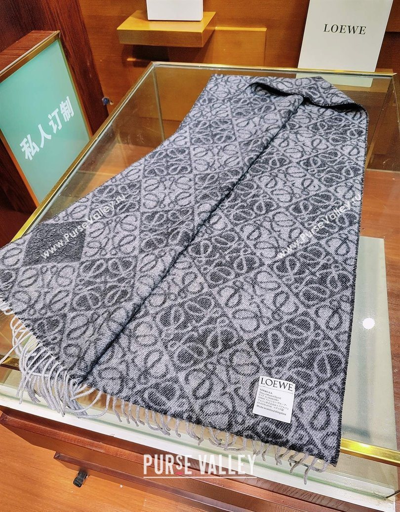 Loewe Anagram Cashmere Wool Long Scarf Black 2025 LW091021 (XMN-250910064)