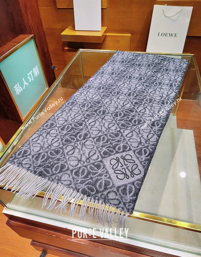 Loewe Anagram Cashmere Wool Long Scarf Black 2025 LW091021 (XMN-250910064)