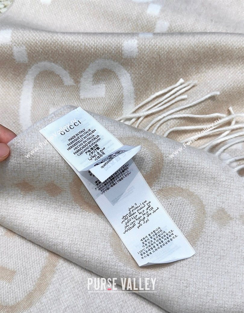 Gucci Cashmere Long Scarf 45x200cm Beige/White 2025 GG091007 (XMN-250910012)