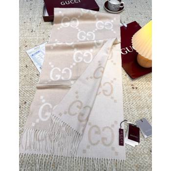 Gucci Cashmere Long Scarf 45x200cm Beige/White 2025 GG091007 (XMN-250910012)