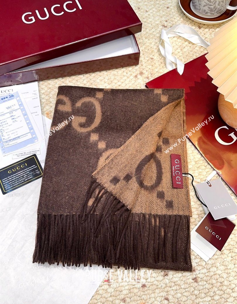 Gucci Cashmere Long Scarf 45x200cm Dark Brown 2025 GG091007 (XMN-250910013)