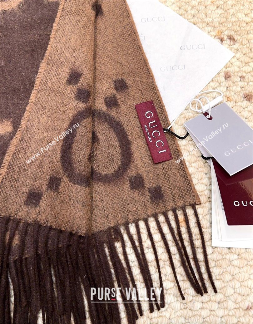 Gucci Cashmere Long Scarf 45x200cm Dark Brown 2025 GG091007 (XMN-250910013)