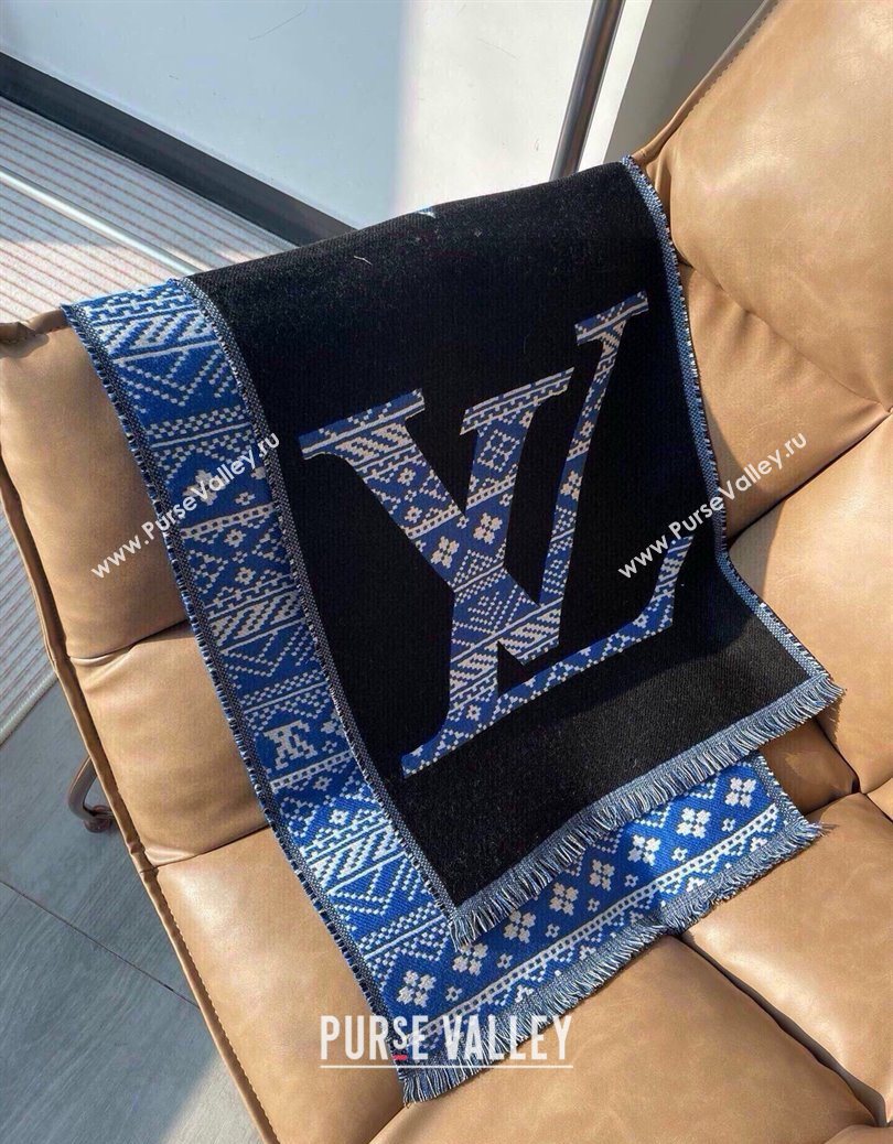 Louis Vuitton MNG Two Wool Scarf 33x200cm Blue 2025 LV091001 (XMN-250910001)