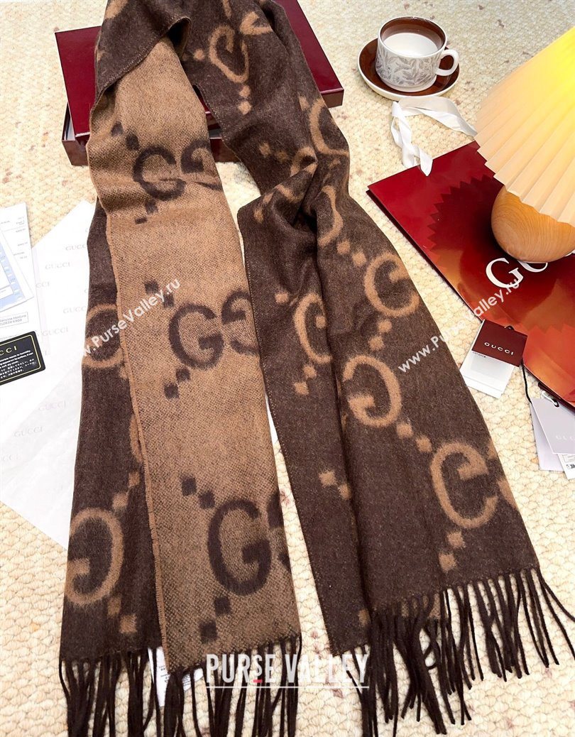 Gucci Cashmere Long Scarf 45x200cm Dark Brown 2025 GG091007 (XMN-250910013)