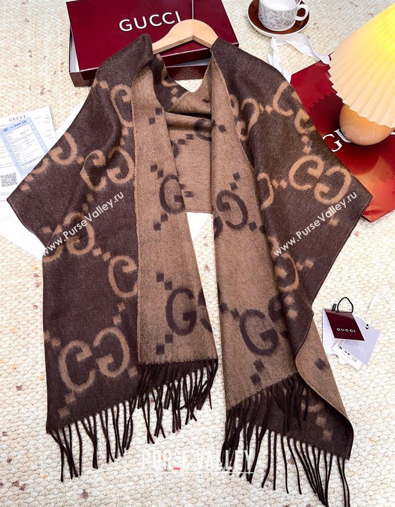 Gucci Cashmere Long Scarf 45x200cm Dark Brown 2025 GG091007 (XMN-250910013)