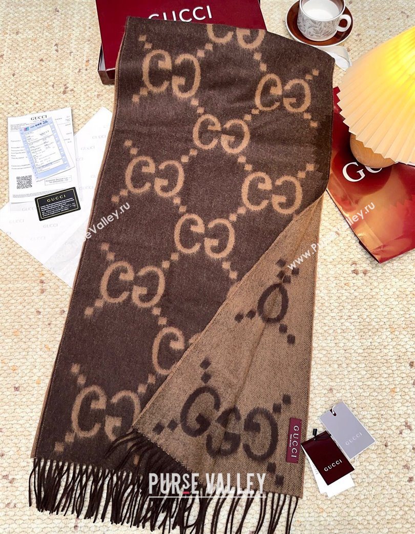 Gucci Cashmere Long Scarf 45x200cm Dark Brown 2025 GG091007 (XMN-250910013)