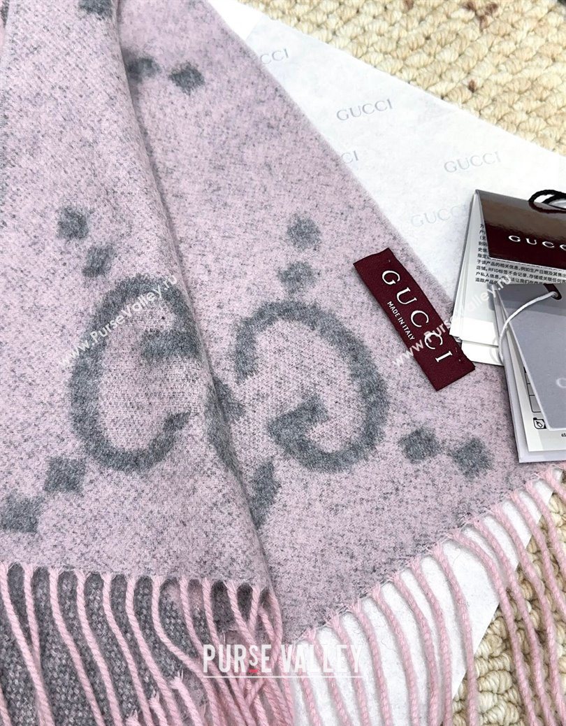 Gucci Cashmere Long Scarf 45x200cm Grey/Pink 2025 GG091007 (XMN-250910014)