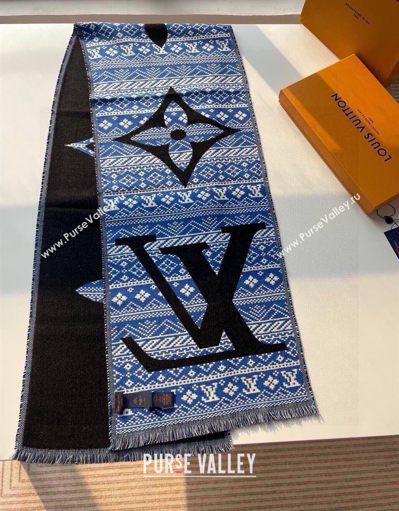 Louis Vuitton MNG Two Wool Scarf 33x200cm Blue 2025 LV091001 (XMN-250910001)
