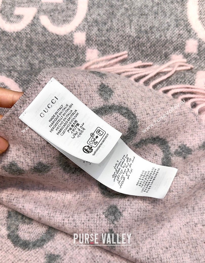 Gucci Cashmere Long Scarf 45x200cm Grey/Pink 2025 GG091007 (XMN-250910014)