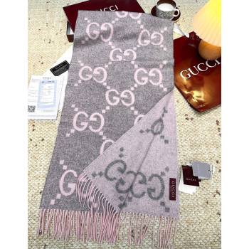 Gucci Cashmere Long Scarf 45x200cm Grey/Pink 2025 GG091007 (XMN-250910014)