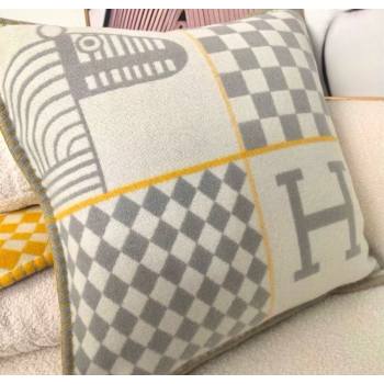 Hermes Avalon Animaux Nattes Wool Cashmere Pillow 45x45cm Grey 2025 HS091032 (SHI-250910094)
