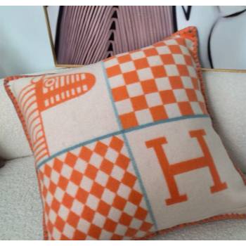 Hermes Avalon Animaux Nattes Wool Cashmere Pillow 45x45cm Orange 2025 HS091032 (SHI-250910097)