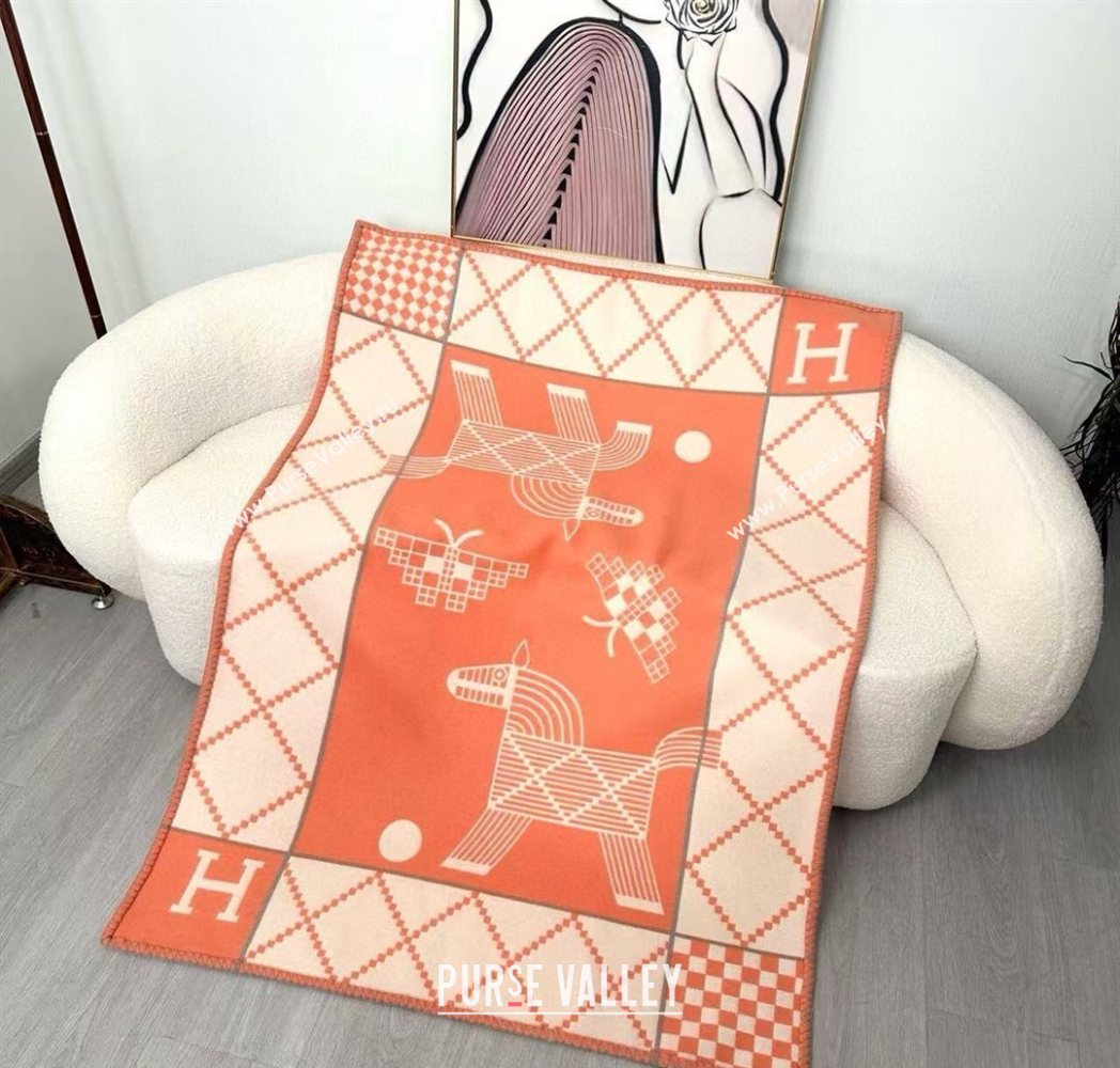 Hermes Children Avalon Animaux Nattes Wool Cashmere Blanket 100x140cm Orange 2025 HS091032 (SHI-250910098)